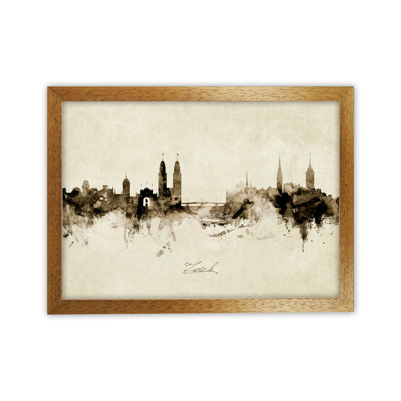 Zurich Switzerland Skyline Vintage Art Print by Michael Tompsett Oak Grain