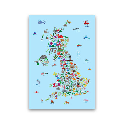 Animal Map of Great Britain Blue Print by Michael Tompsett Print Only