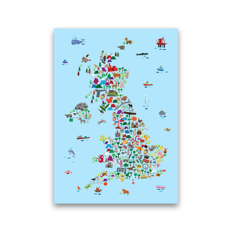 Animal Map of Great Britain Blue Print by Michael Tompsett Print Only