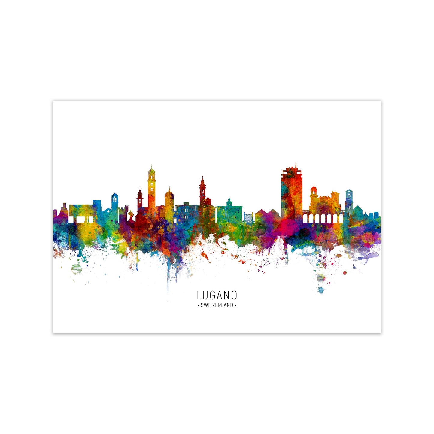 Lugano Switzerland Skyline Art Print by Michael Tompsett Print Only