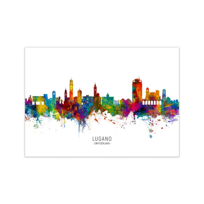 Lugano Switzerland Skyline Art Print by Michael Tompsett Print Only
