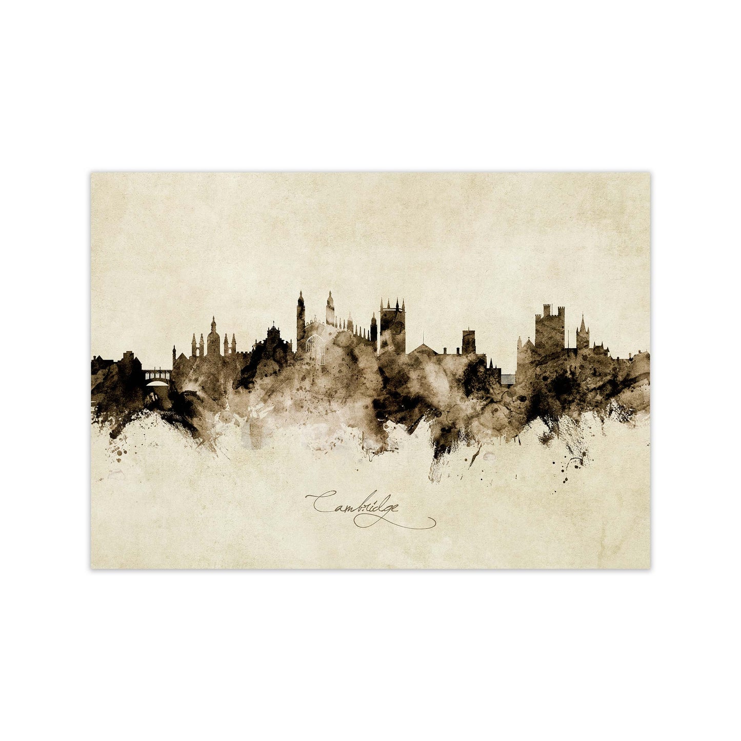 Cambridge England Skyline Vintage Print by Michael Tompsett Print Only