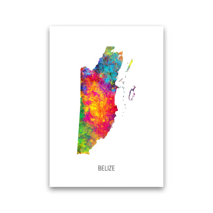 Belize Watercolour Map Art Print by Michael Tompsett Print Only