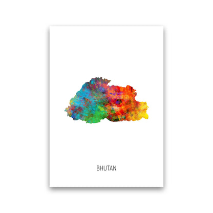 Bhutan Watercolour Map Art Print by Michael Tompsett Print Only