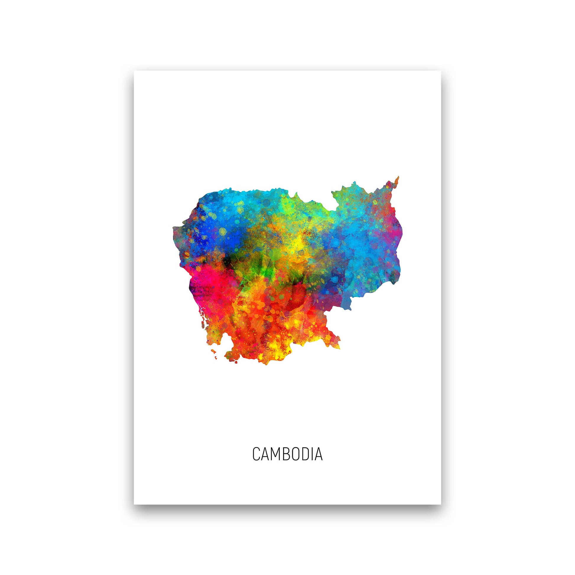 Cambodia Watercolour Map Art Print by Michael Tompsett Print Only