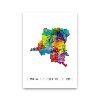 Democratic Republic Of The Congo Watercolour Map  by Michael Tompsett Print Only