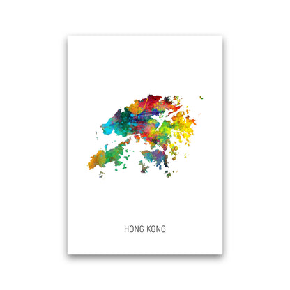 Hong Kong Watercolour Map Art Print by Michael Tompsett Print Only