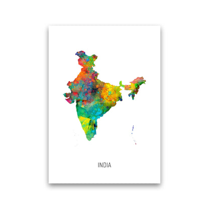 India Watercolour Map Art Print by Michael Tompsett Print Only