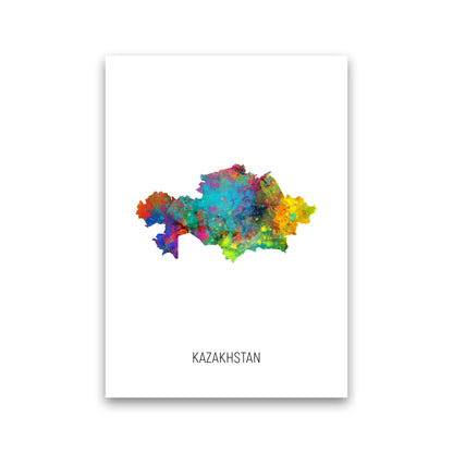 Kazakhstan Watercolour Map Art Print by Michael Tompsett Print Only