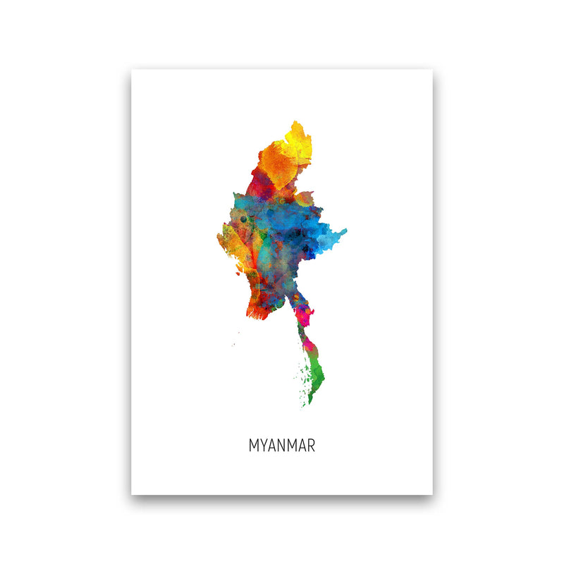 Myanmar Watercolour Map Art Print by Michael Tompsett Print Only