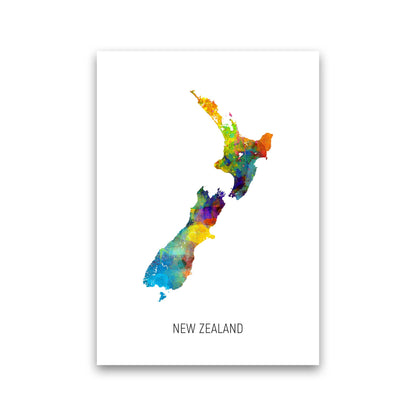 New Zealand Watercolour Map Art Print by Michael Tompsett Print Only