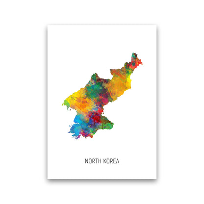 North Korea Watercolour Map Art Print by Michael Tompsett Print Only