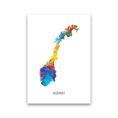 Norway Watercolour Map Art Print by Michael Tompsett Print Only