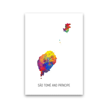 Sao Tome And Principe Watercolour Map  by Michael Tompsett Print Only
