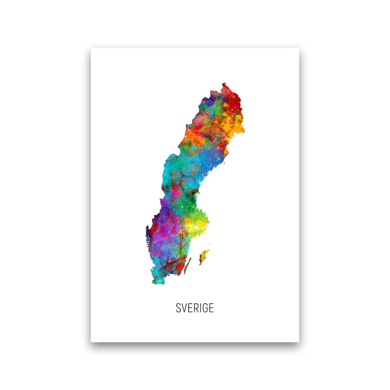 Sverige Watercolour Map Art Print by Michael Tompsett Print Only