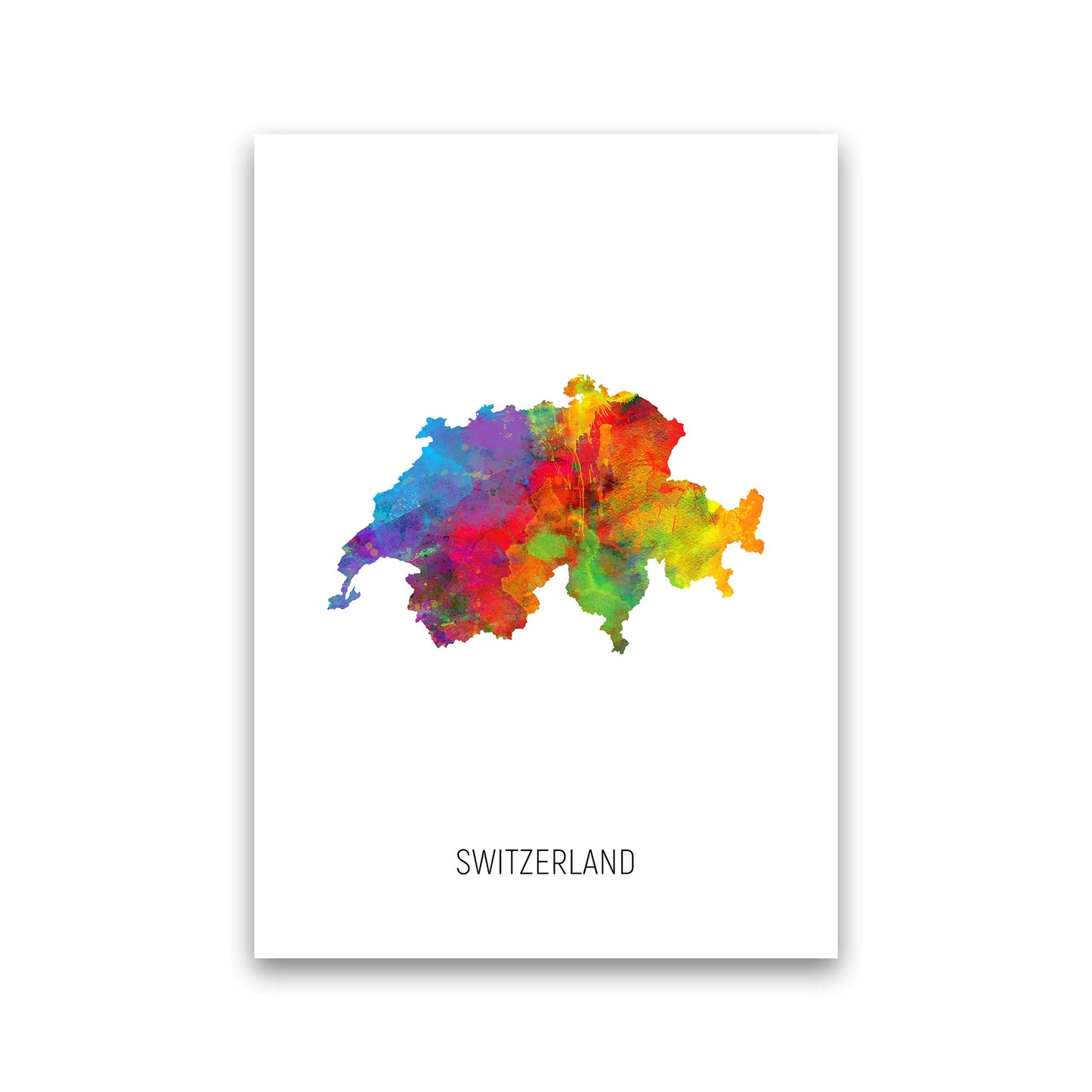 Switzerland Watercolour Map Art Print by Michael Tompsett Print Only