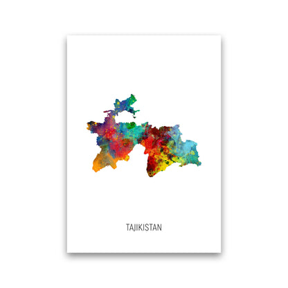 Tajikistan Watercolour Map Art Print by Michael Tompsett Print Only