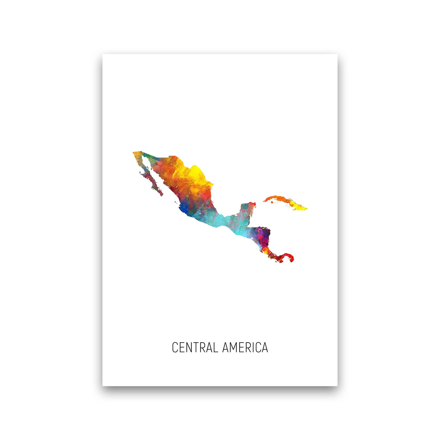 Central America Watercolour Map Art Print by Michael Tompsett Print Only