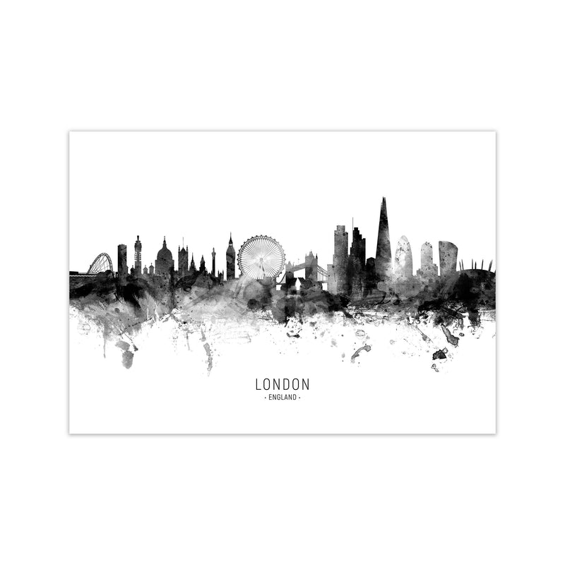London England Skyline Black White City Name  by Michael Tompsett Print Only