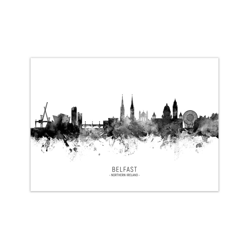 Belfast Northern Ireland Skyline Black White City Name  by Michael Tompsett Print Only