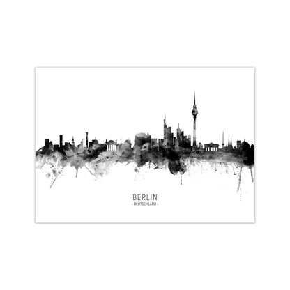 Berlin Germany Skyline Black White City Name  by Michael Tompsett Print Only