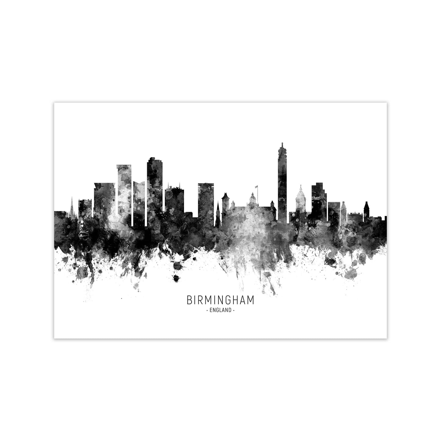 Birmingham England Skyline Black White City Name  by Michael Tompsett Print Only