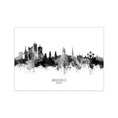 Brussels Belgium Skyline Black White City Name  by Michael Tompsett Print Only