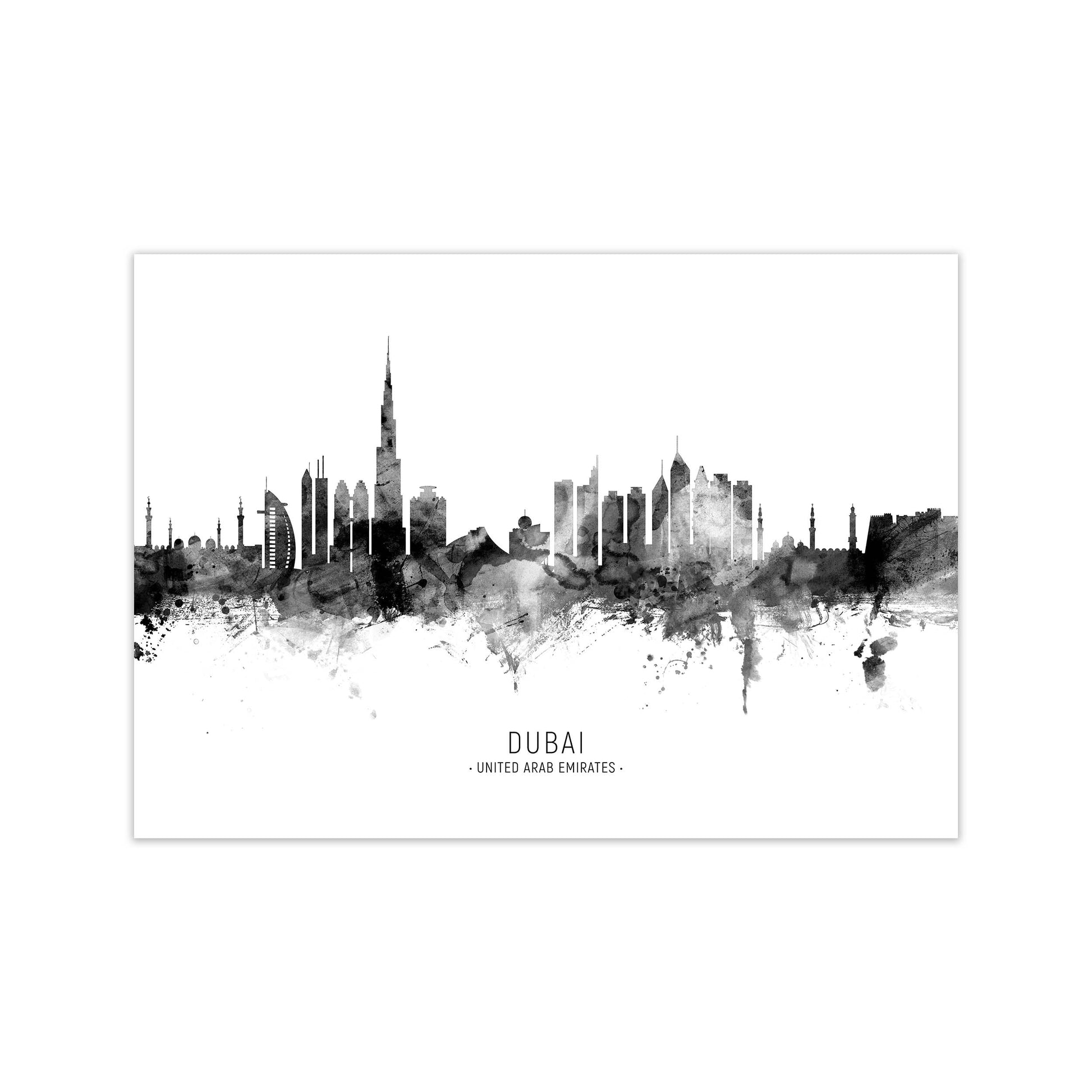 Dubai United Arab Emirates Skyline Black White City Name  by Michael Tompsett Print Only