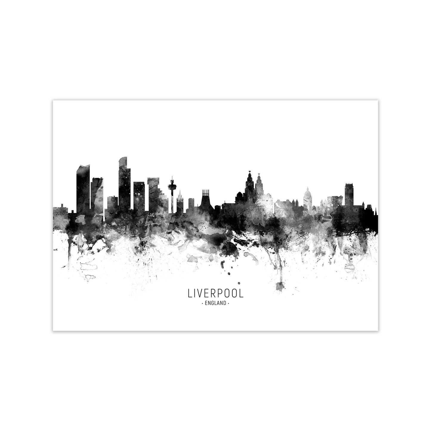 Liverpool England Skyline Black White City Name  by Michael Tompsett Print Only