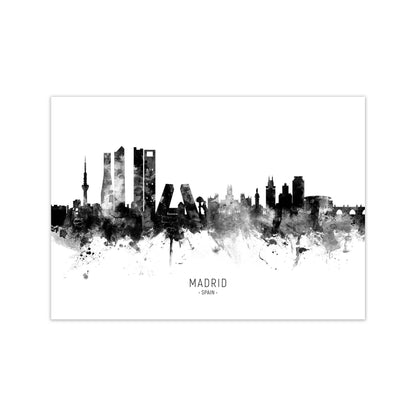 Madrid Spain Skyline Black White City Name  by Michael Tompsett Print Only