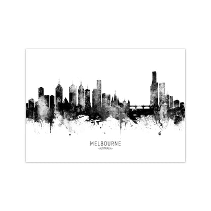 Melbourne Australia Skyline Black White City Name  by Michael Tompsett Print Only
