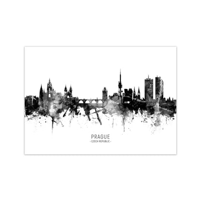 Prague Czech Republic Skyline Black White City Name  by Michael Tompsett Print Only