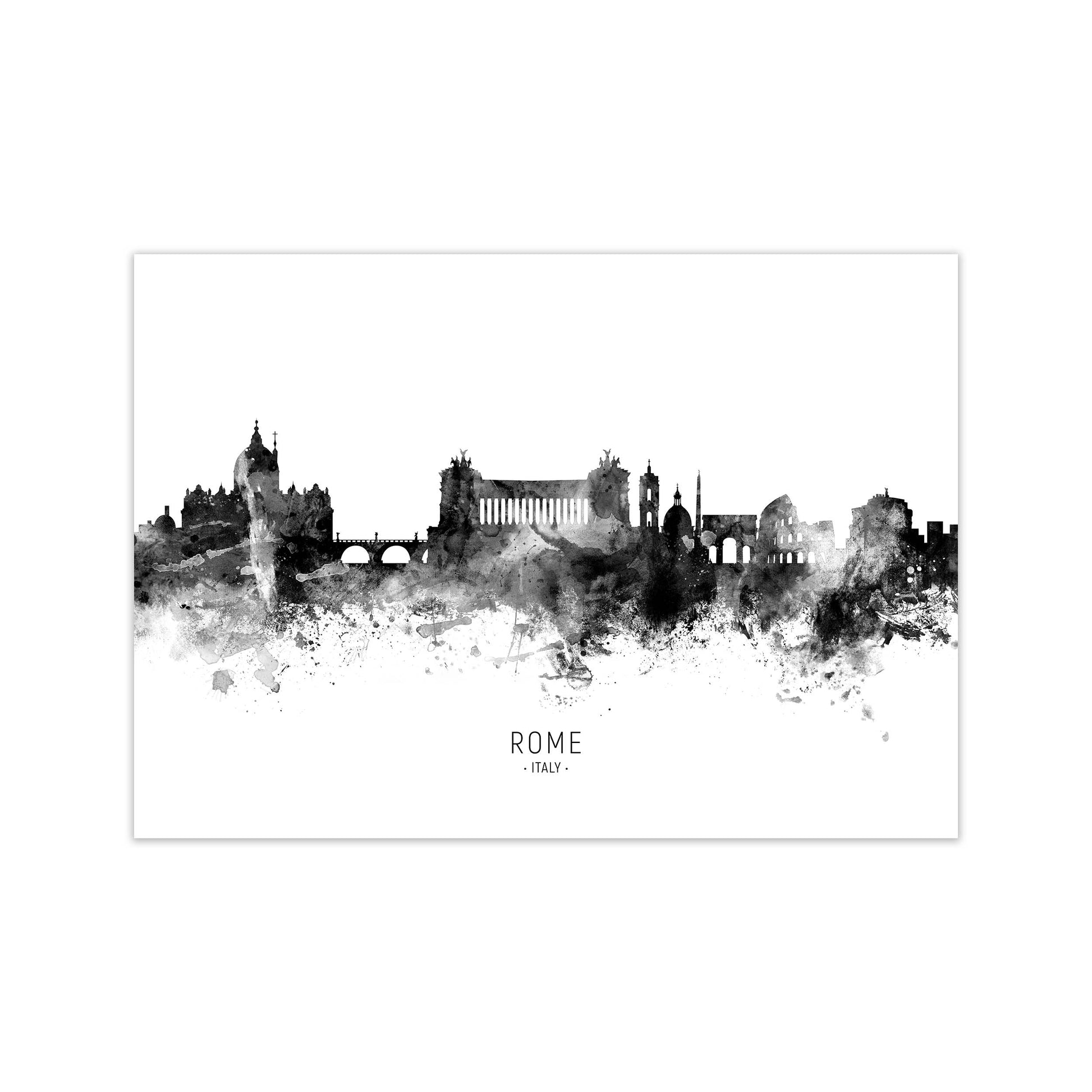 Rome Italy Skyline Black White City Name  by Michael Tompsett Print Only