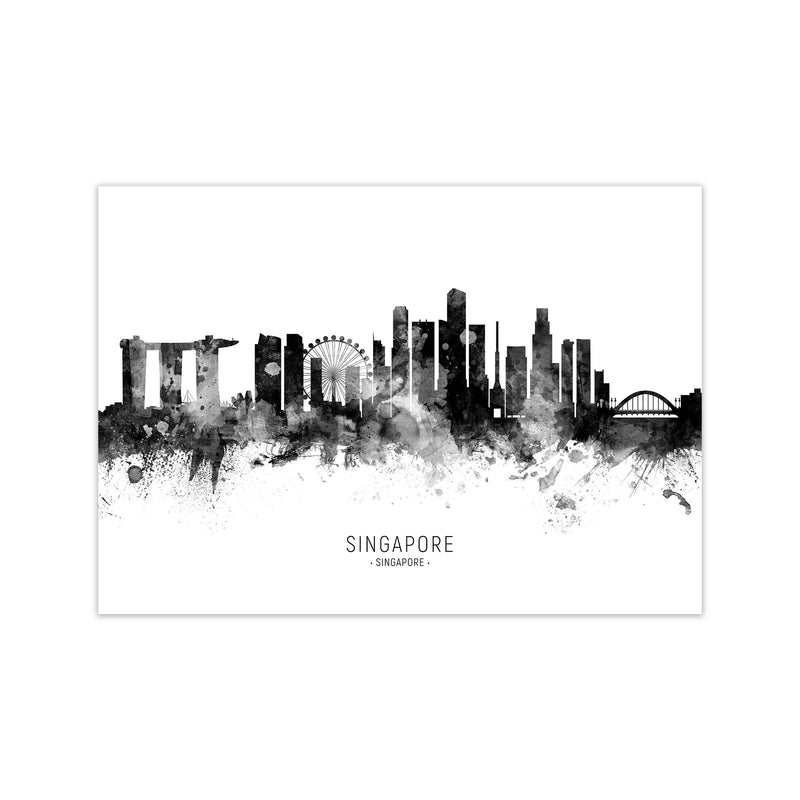 Singapore Singapore Skyline Black White City Name  by Michael Tompsett Print Only