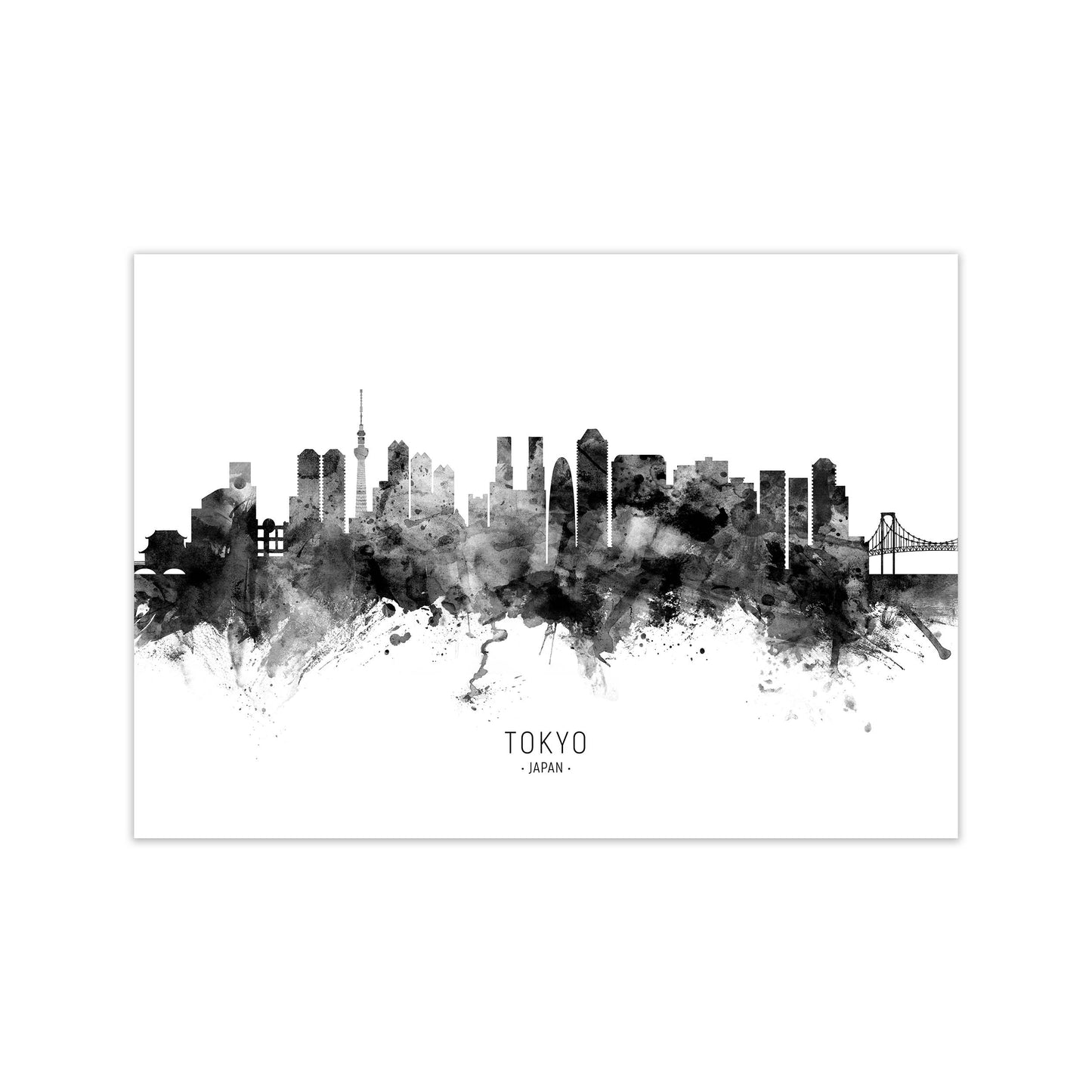 Tokyo Japan Skyline Black White City Name  by Michael Tompsett Print Only