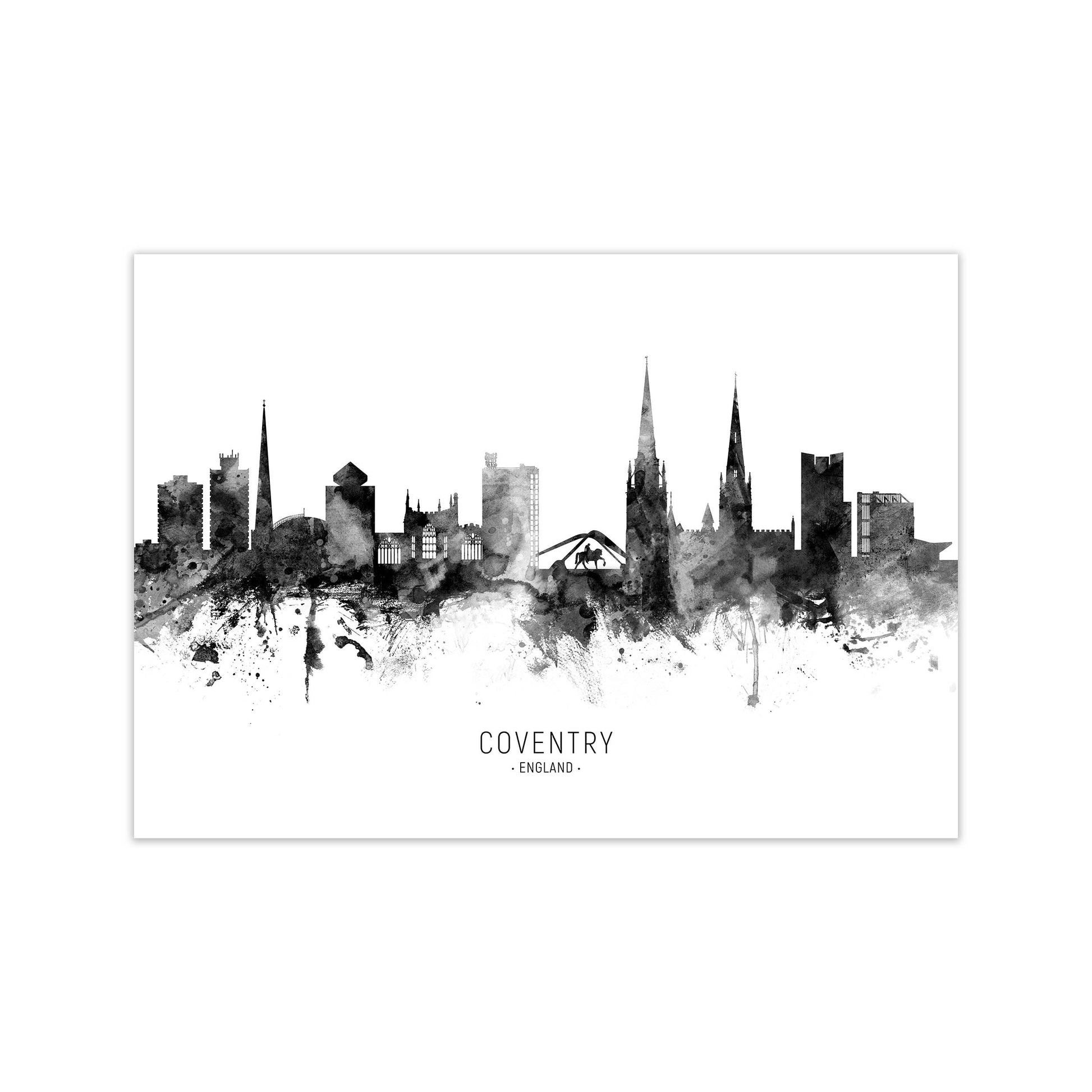 Coventry England Skyline Black White City Name  by Michael Tompsett Print Only