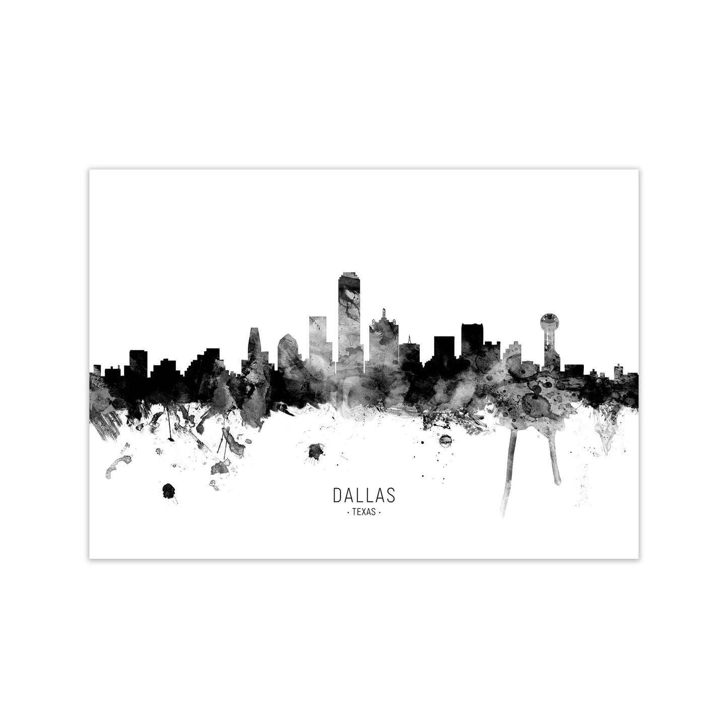 Dallas Texas Skyline Black White City Name  by Michael Tompsett Print Only