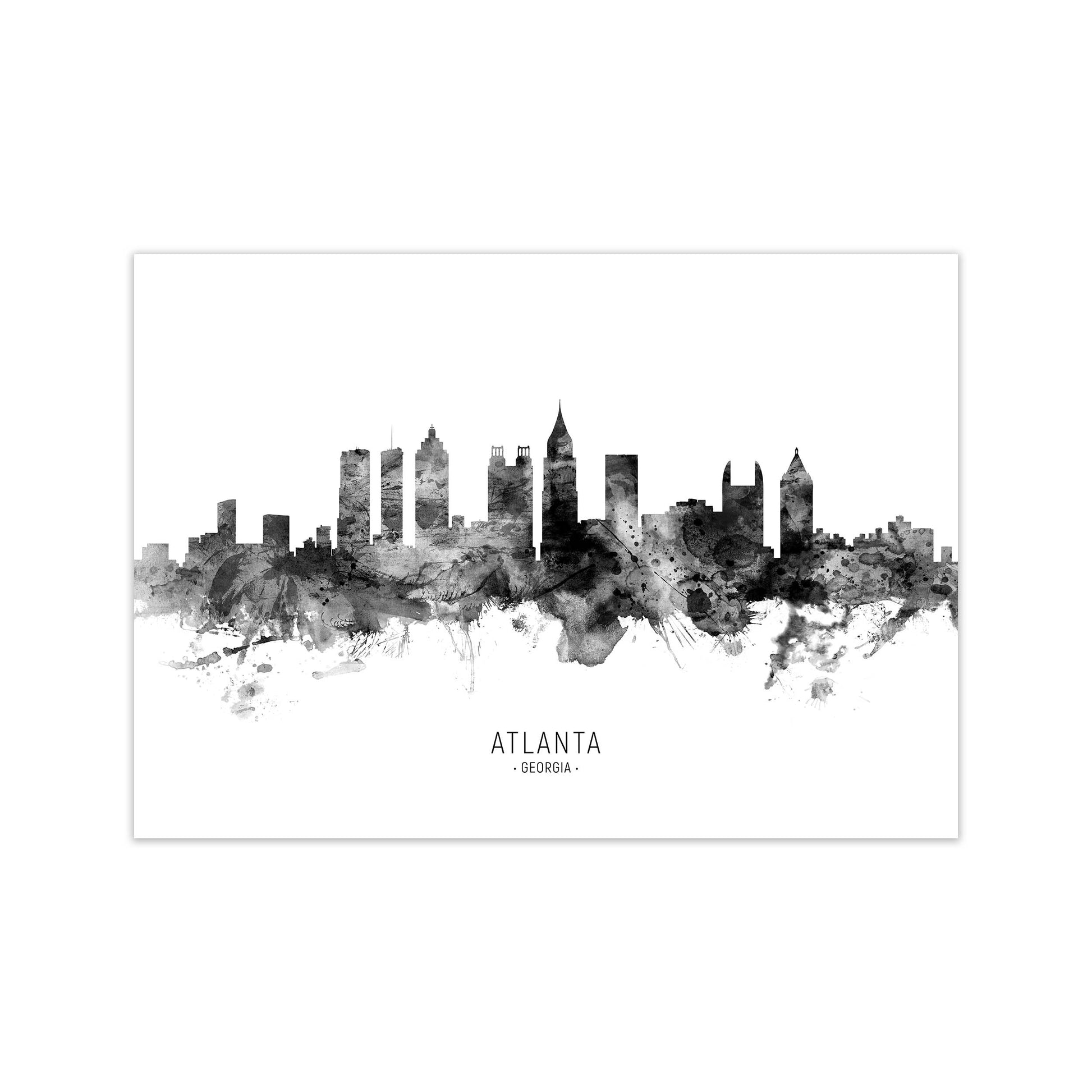 Atlanta Georgia Skyline Black White City Name  by Michael Tompsett Print Only