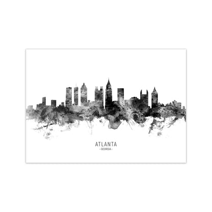Atlanta Georgia Skyline Black White City Name  by Michael Tompsett Print Only
