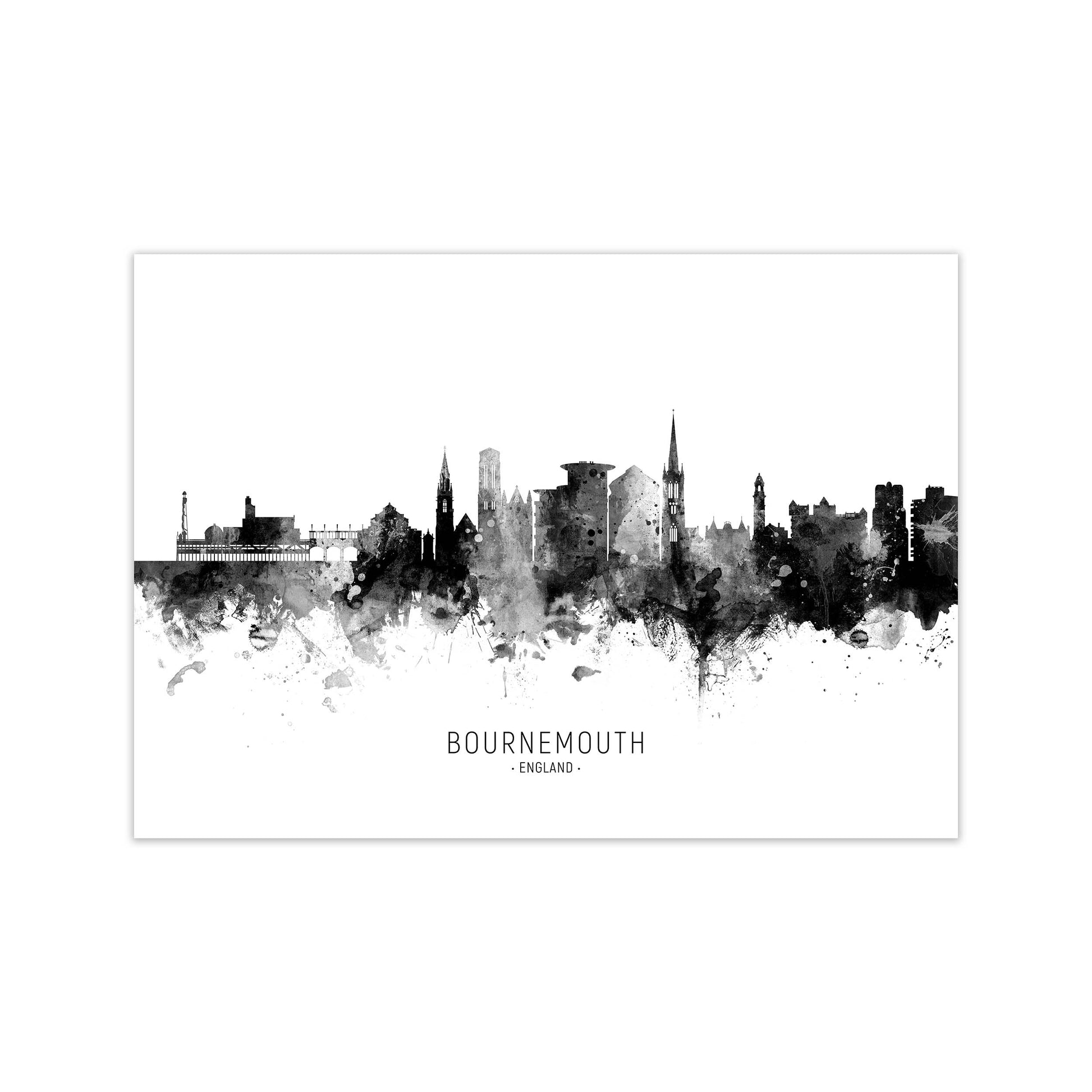 Bournemouth England Skyline Black White City Name  by Michael Tompsett Print Only
