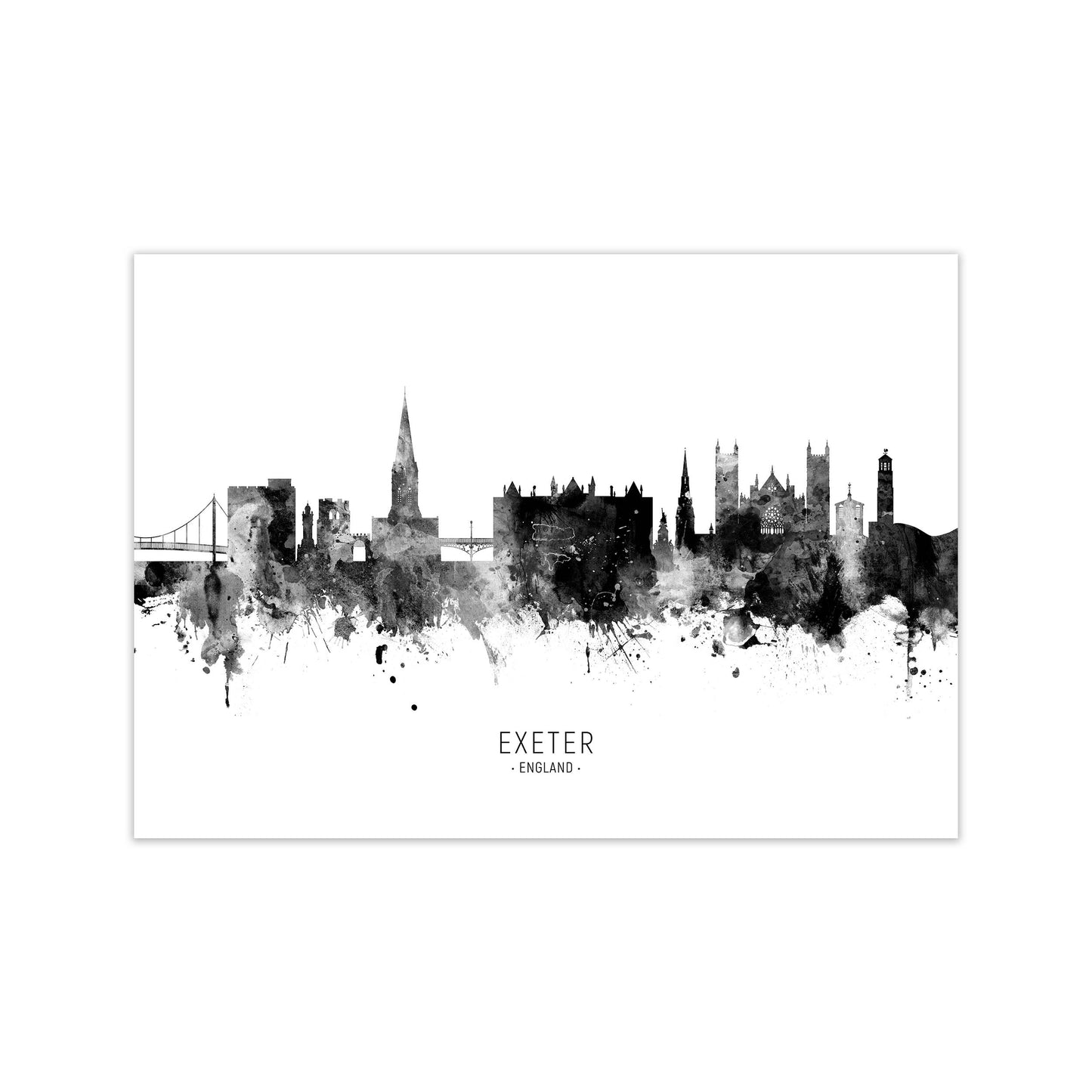 Exeter England Skyline Black White City Name  by Michael Tompsett Print Only