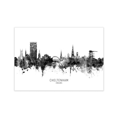 Cheltenham England Skyline Black White City Name  by Michael Tompsett Print Only