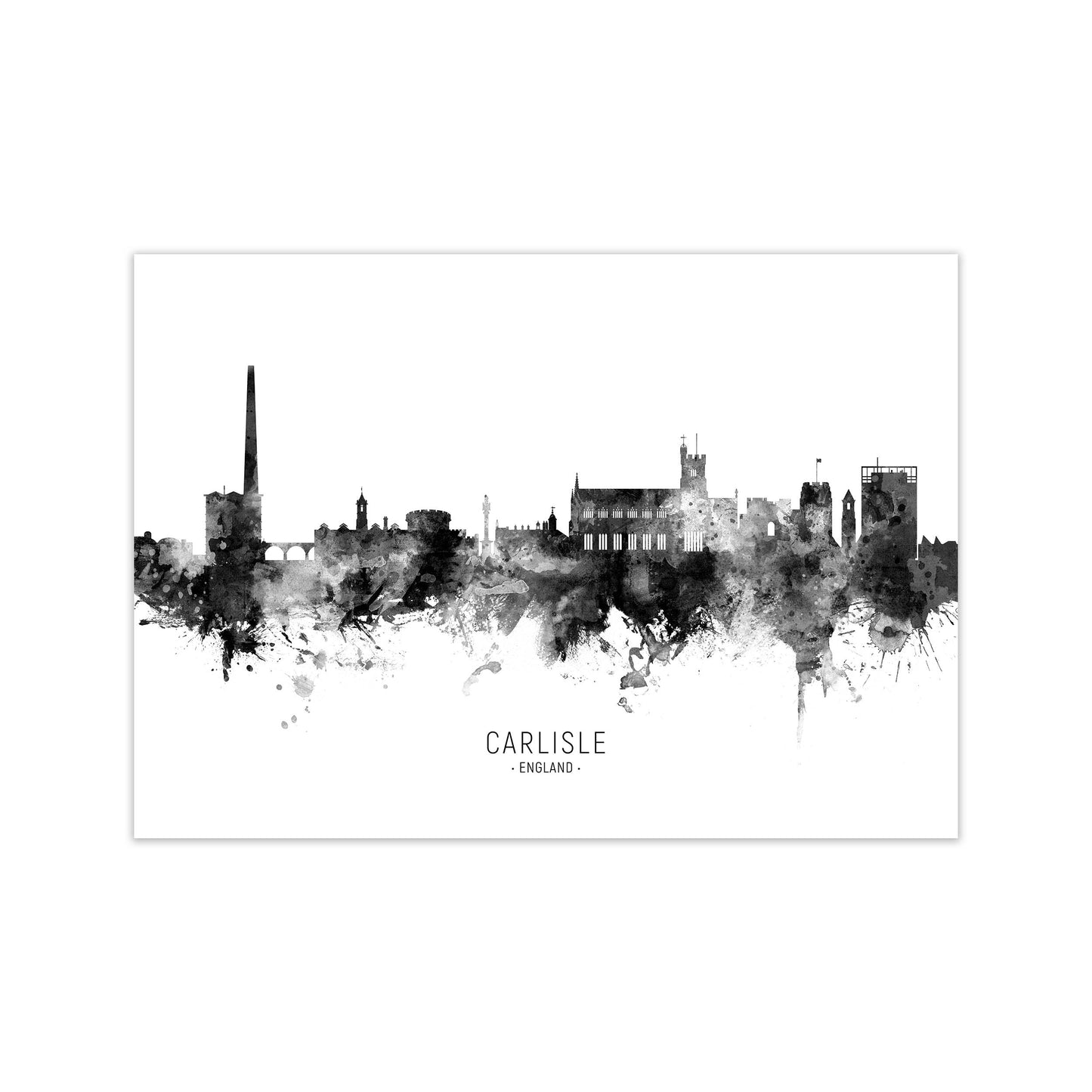 Carlisle England Skyline Black White City Name  by Michael Tompsett Print Only