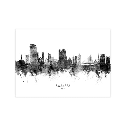 Swansea Wales Skyline Black White City Name  by Michael Tompsett Print Only
