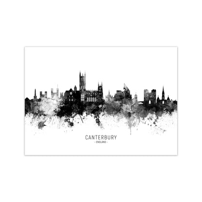 Canterbury England Skyline Black White City Name  by Michael Tompsett Print Only