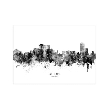 Athens Greece Skyline Black White City Name  by Michael Tompsett Print Only