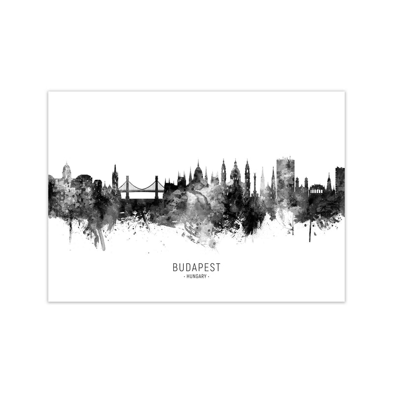 Budapest Hungary Skyline Black White City Name  by Michael Tompsett Print Only