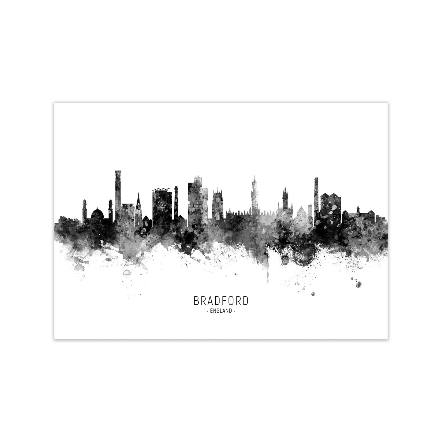 Bradford England Skyline Black White City Name  by Michael Tompsett Print Only