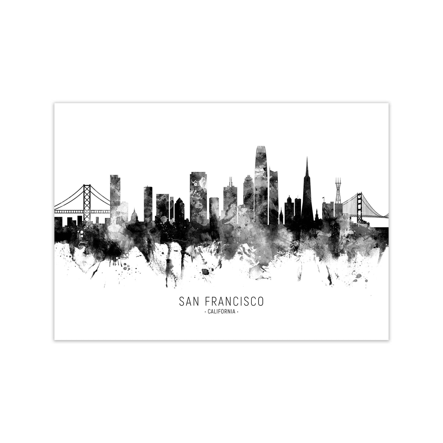San Francisco California Skyline Black White City Name  by Michael Tompsett Print Only