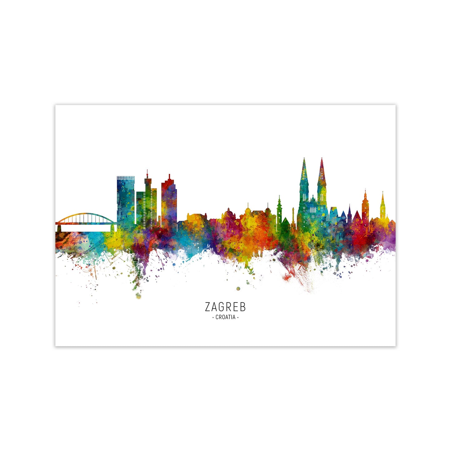 Zagreb Croatia Skyline Art Print by Michael Tompsett Print Only